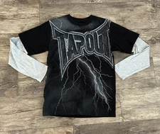 Tapout Storm Black Layered Long Sleeve All Over Print Y2K Youth Large Faded