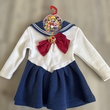 Sailor Moon Cosplay Costume Size 3T White/Indigo with Red Ribbon Used Japan