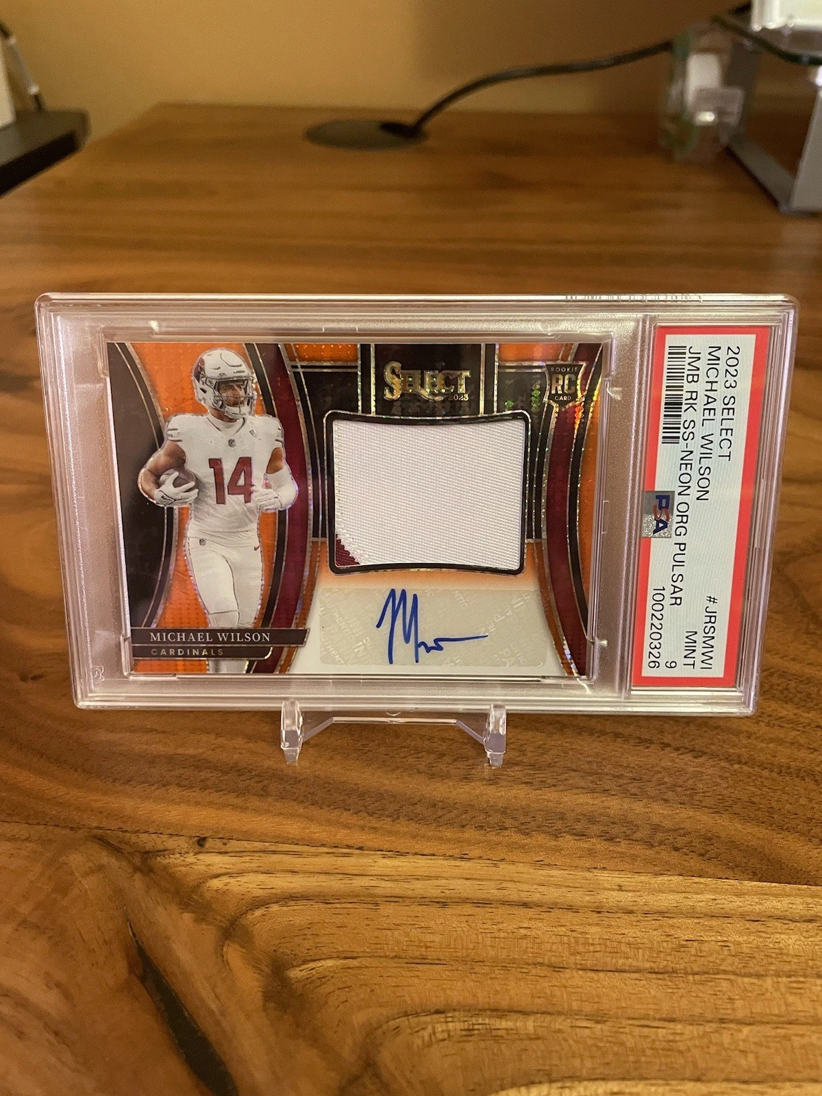 Michael Wilson Panini Select Jumbo Rookie Signature Swatches #JRSMWI Neon Orange Pulsar