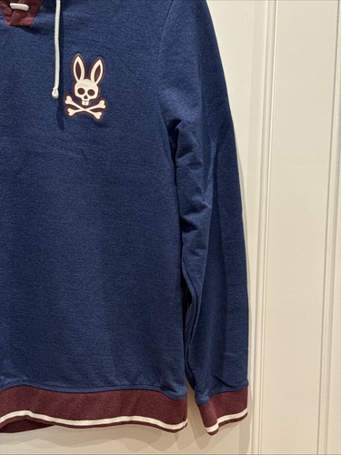 Psycho Bunny Maroon Red Blue Stripe Mens Hoodie Hoodie MEDIUM Sweatshirt - Picture 2 of 8
