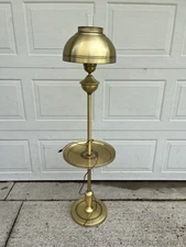 Brass Tone Painted Ivy Tole Floor Lamp 52” T Works Vintage Mid Century Toleware