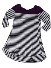 Umgee 3/4 Sleeve Striped Maroon Colorblock High Low Tunic Dress Sz S Casual