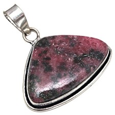 Pendant Rhodonite Gemstone Handmade Mother'Day Gift Silver Jewelry 1.5"
