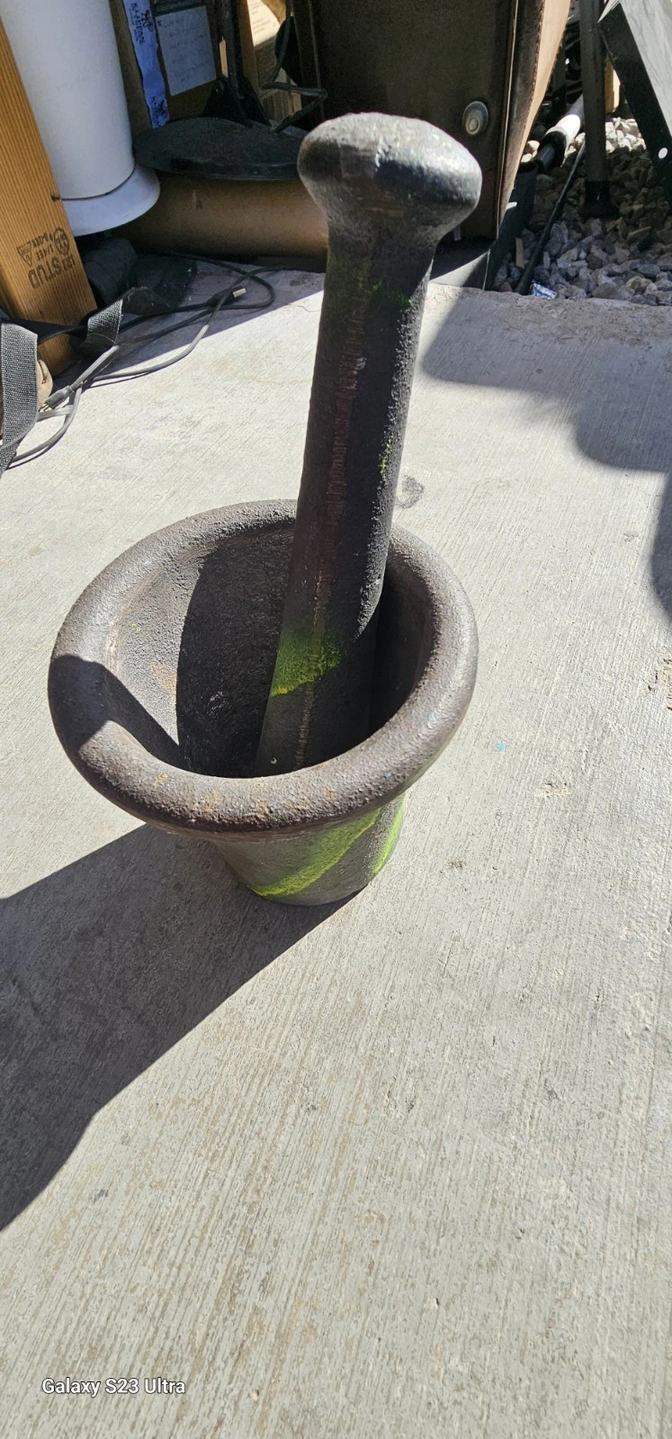 Vintage Cast Iron Mortar & Pestle Used Great Condition Large