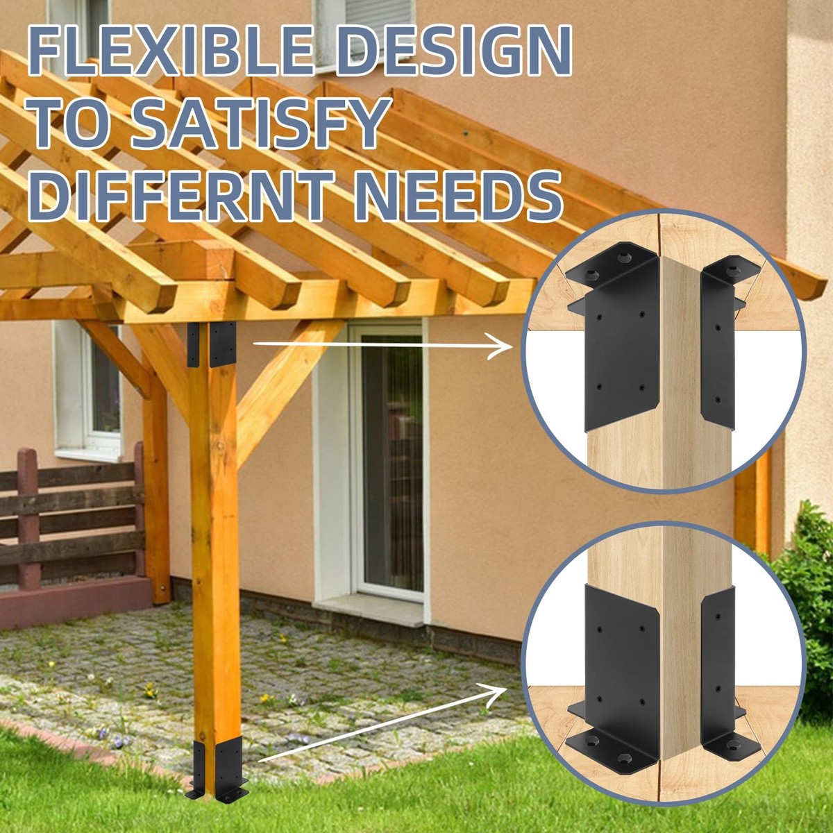 Heavy Duty Adjustable Post Base Brackets – 8PCS Black Steel Supports For 2x2, 4x4 & 6x6 Wood Posts, Deck, Fence & Pergola