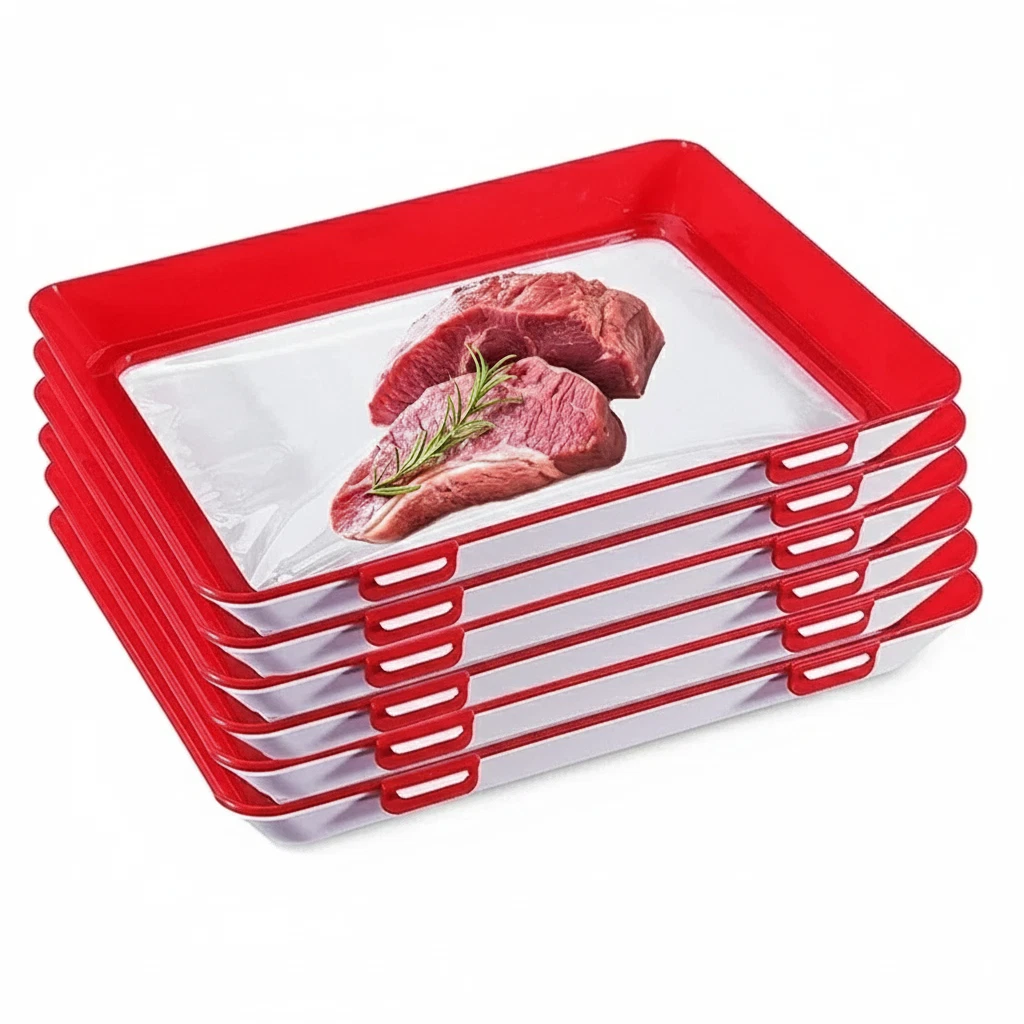 10X Stretch Food Storage Tray Reusable Stackable Vacuum Seal Fresh Keeper Set