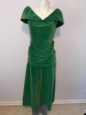 Vintage 1940s Velveteen Gown Emerald Green Old Hollywood Glam Small  Portrait Bow | eBay