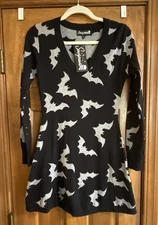 NWT Sourpuss Black Bat Sweater Dress Size Medium 33” Long Goth Emo RARE