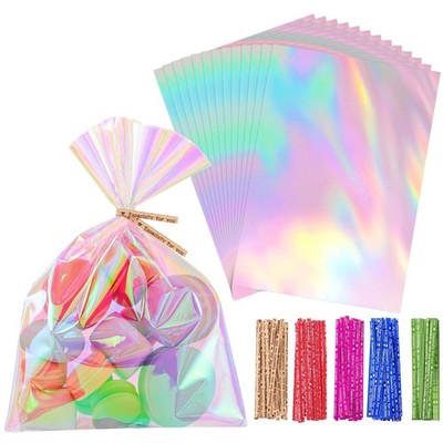 woric 150PCS Iridescent Cellophane Treat Bags with Ties 5x7 Inch Clear Party ...