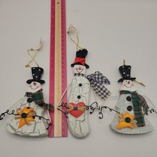Lot of 3 Vintage Snowman Christmas Ornaments Resin Clay Hanging Holiday Decor