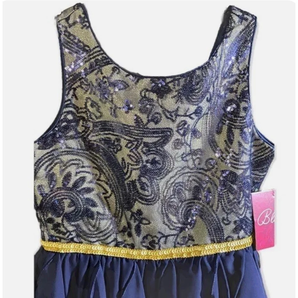 Vestido de festa Bloome De Jeune Fille meninas 14 azul marinho dourado lantejoulas corpete em camadas - Imagem 4 de 4