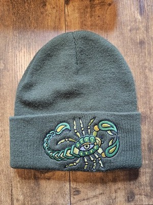 Stuntin Damn Fine Goods Scorpion Green Knit Beanie Streetwear Embroidered