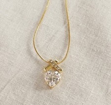 Gold Tone Necklace Heart Pendant Made With Swarovski Crystals J14-3422
