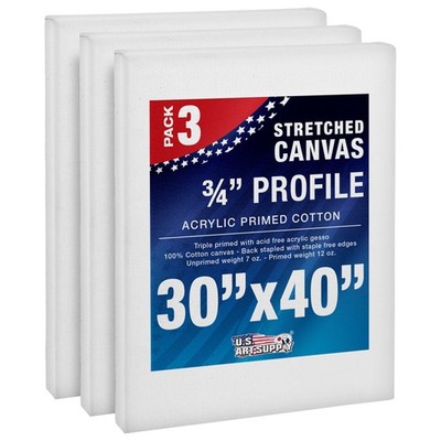 3 Pack of US Art Supply 30'' x 40'' Acrylic Primed Cotton Duck Stretched Canvas