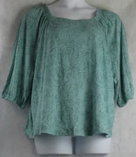 Style & Co Women's Plus Size Cotton Blend Square-Neck Top, Teal Floral, 2X