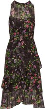 Adrianna Papell Sleeveless Glitter Floral Ruffle Midi Dress Black Multi sz 14