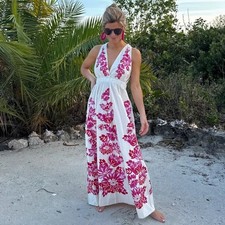 FARM Rio Flowerful Birds Plunge Cotton Sundress