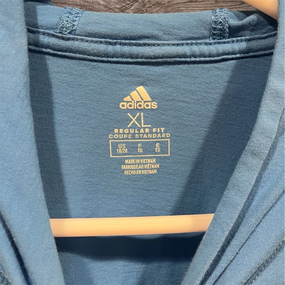 Adidas Long Sleeve Hooded Blue Shirt W/ Camo Logo Boy’s Size XL 18/20 EUC - Image 2 of 3