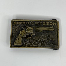 Vintage Smith And Wesson Worlds Finest Handgun Brass 80s Belt Buckle