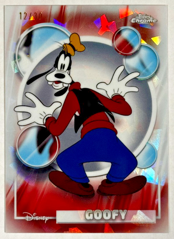 Goofy White Sapphire /30 2026 Topps Chrome Disney Sapphire #52 Mickey & Friends