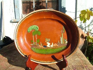 VINTAGE HAND PAINTED 1940'S MEXICO TLAQUEPAQUE OVAL BOWL