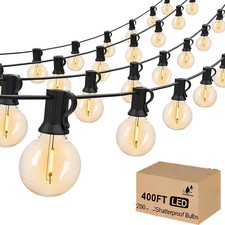 400FT LED Outdoor Garden Festoon Fairy String Lights Mains Powered & G40 Bulbs