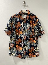 HURLEY Floral Hawaiian Button-Up Shirt Men  s Large Blue Short Sleeve Resort