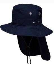 Navy Blue Youth Bucket Hat Neck Cover Flap Sun Wide Brim Fishing Outdoor Cap S/M