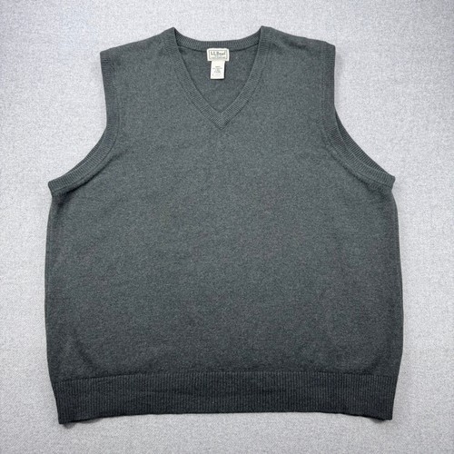 LL Bean 100 % Lammwolle Pullover Weste Herren Large grau V-Ausschnitt klassisch Strick - Bild 2 von 9