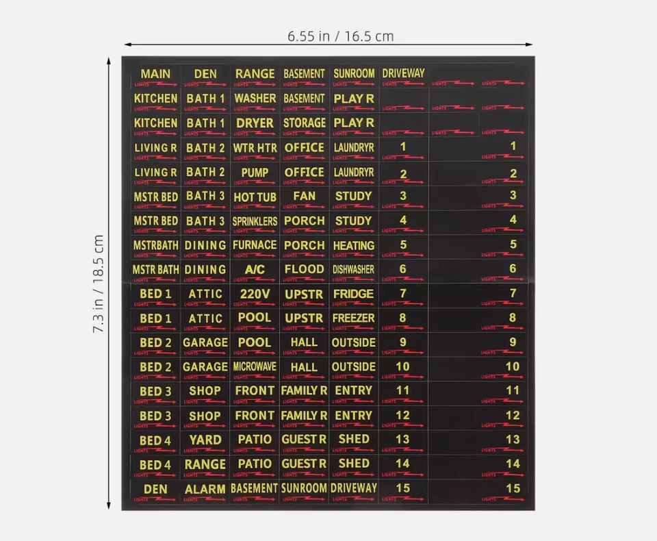 STEELLABELS 129 Vinyl Waterproof Electric Fuse Box Stickers Durable Circuit Breaker Labels