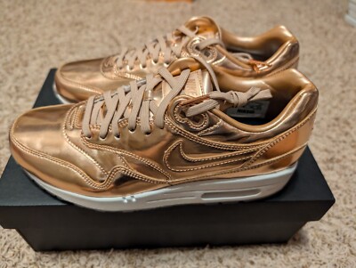 Nike Air Max 1 Premium iD Liquid Bronze Rose Gold Metal Retro Unique Shoes 8.5