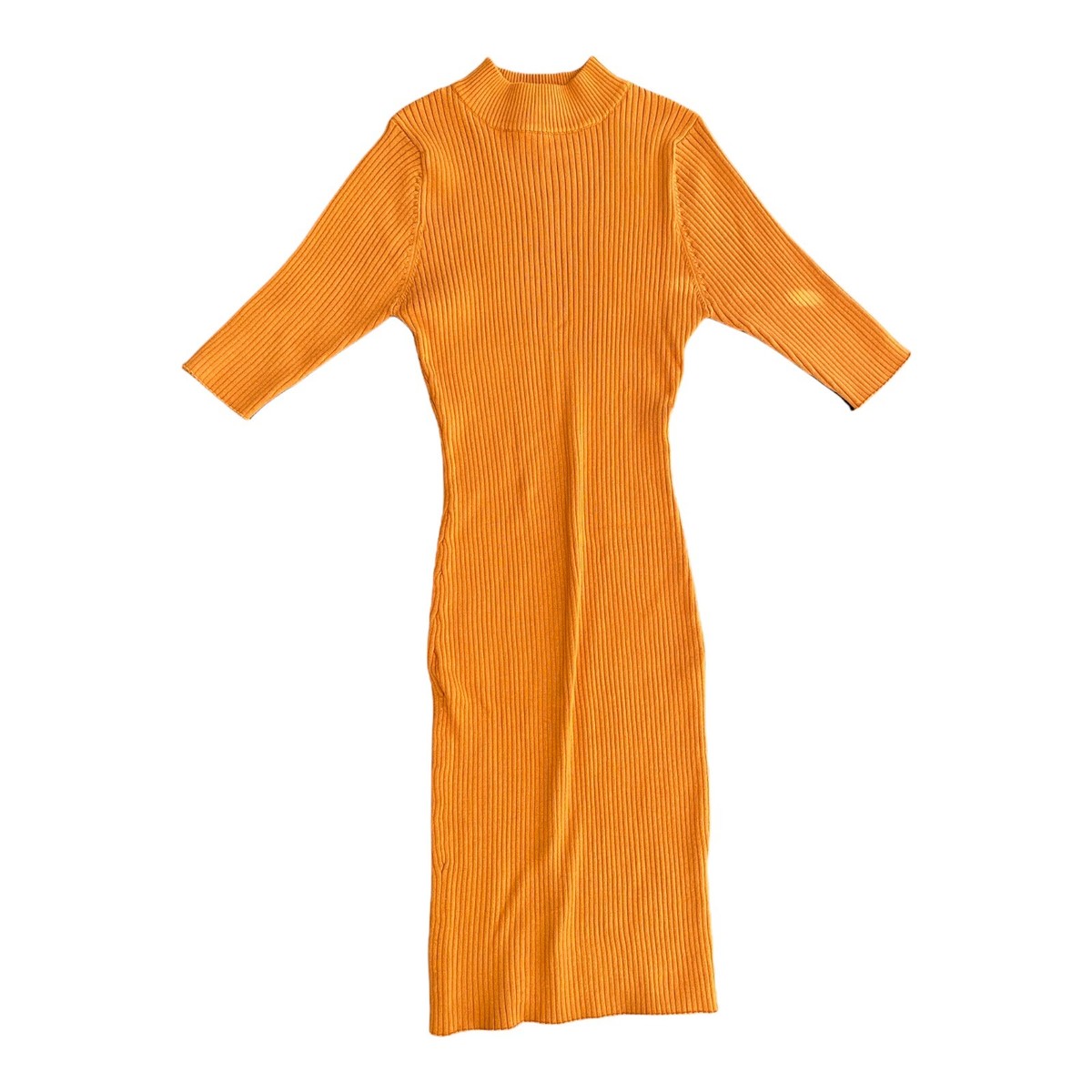 sweater dress orange Handknit chunky and long wool dress with turtleneck in orange/D91