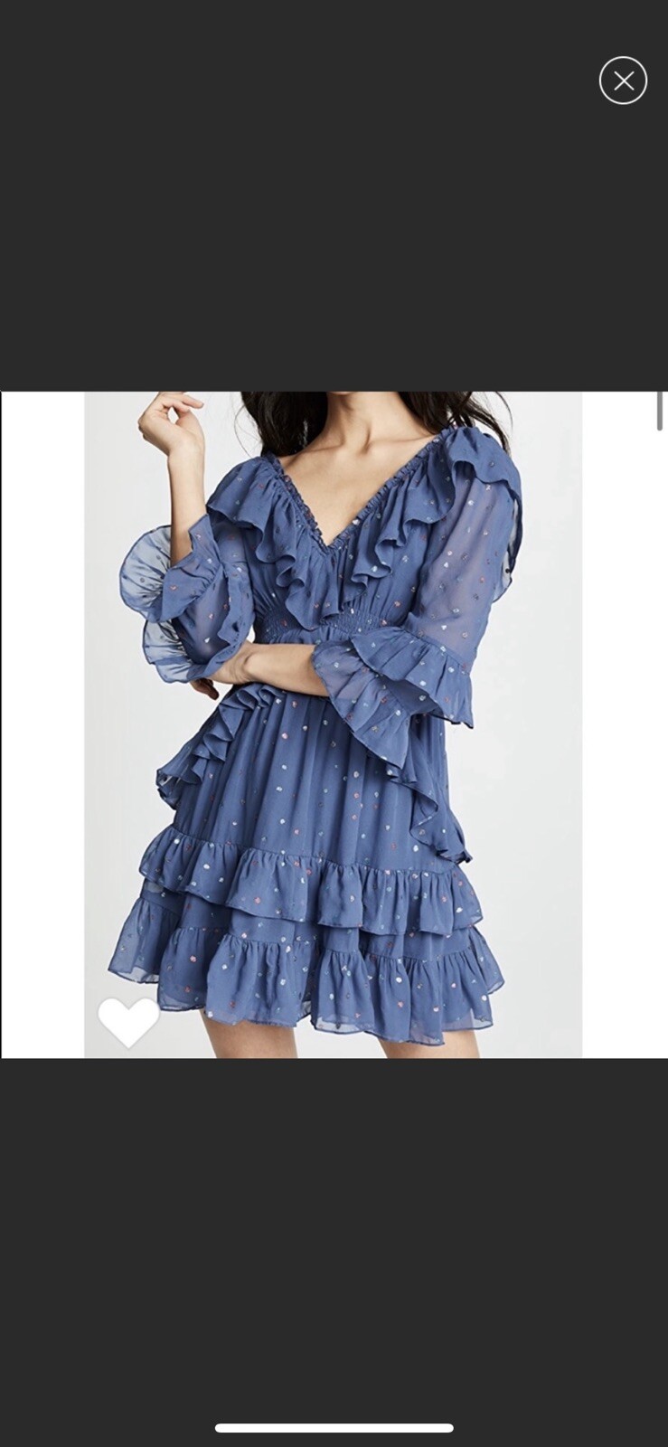 Rebecca Taylor Long Sleeve Glitter Gem Dress Silk Ruffle Blue Dot