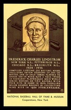 Freddie Lindstrom Yellow Hall of Fame Plaque Postcard NY Giants