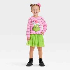 The Grinch Sweatshirt Shirt Skirt Tutu Set Christmas Toddler Girls 2T 3T 4T 5T