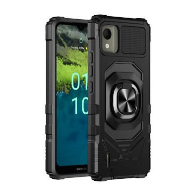 For Nokia C110 Case Shockproof Ring Kickstand Phone Cover with Tempered Glass