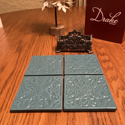 Drake Design Turquoise Coaster Set Rare And New Old Store Stock - Picture 3 of 9