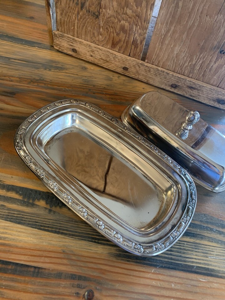 Vintage Oneida Silversmith Flower Design Butter Dish With Lid