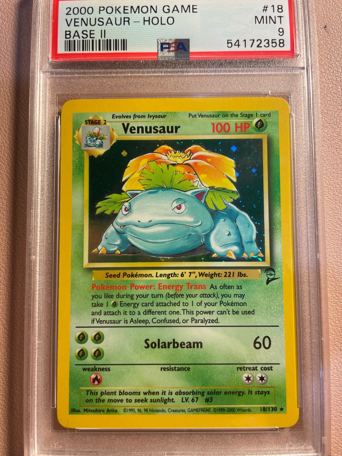 2000 Pokemon PSA 9 Mint Base Set 2 Holo Venusaur 18/130