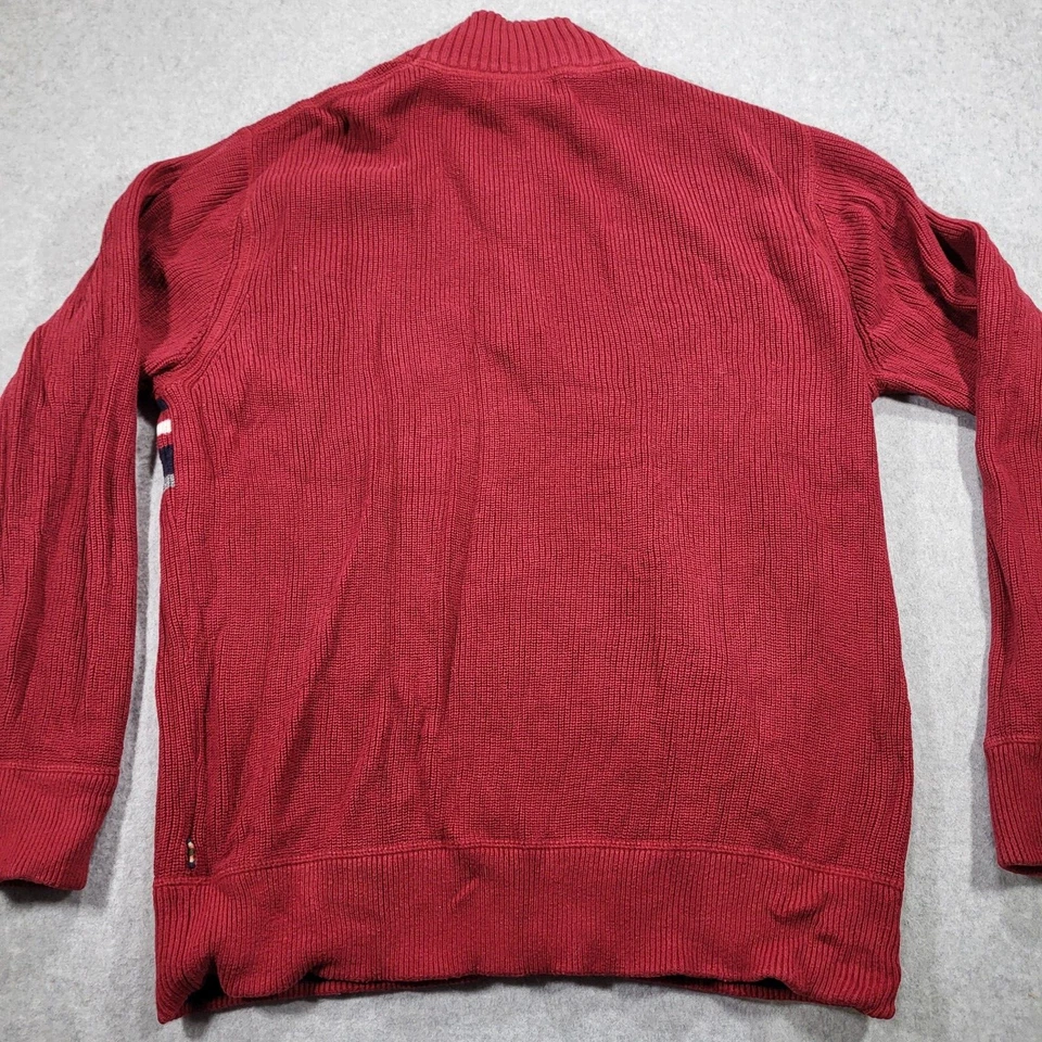 Suéter Eddie Bauer 1/4 Cremallera Rojo Tejido Para Hombre XL Azul Blanco Rayas Foto 4 de 4