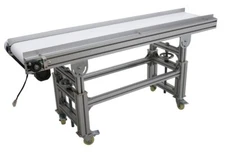 110V White PVC Belt Conveyor 59*11.8in Double Baffle Aluminum Alloy Body