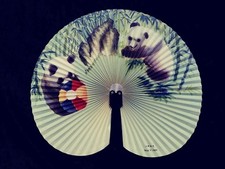Beautiful Vintage Panda's In Eucalyptus Playfully Ladies Hand Fan 10x8h PLUS 3