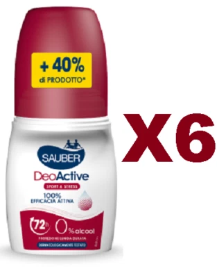 6 PZ SAUBER DEOACTIVE DEODORANTE ROLL ON LUNGA DURATA 72H 70ML