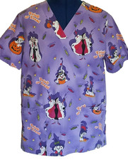 The Wonderful World of Disney Scrub Top Size S Halloween Cruella de Vil Purple