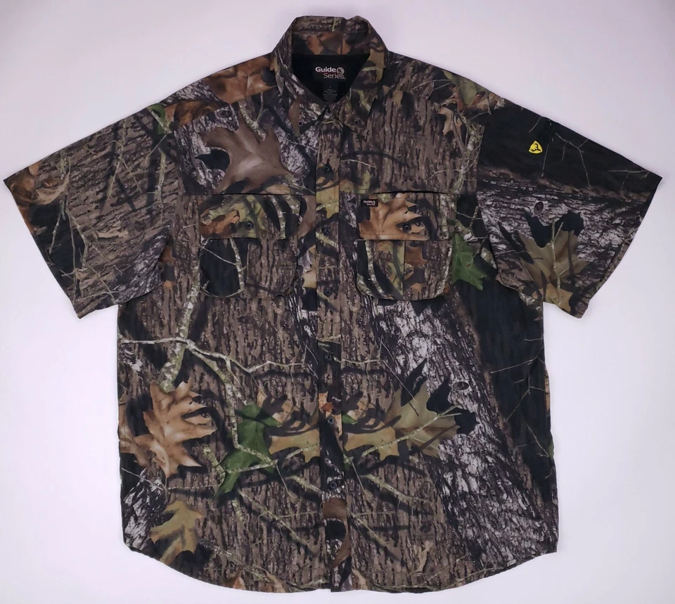 Camisa camuflada grande Guide Series para hombre caza manga corta roble musgo nailon exterior Foto 2 de 4