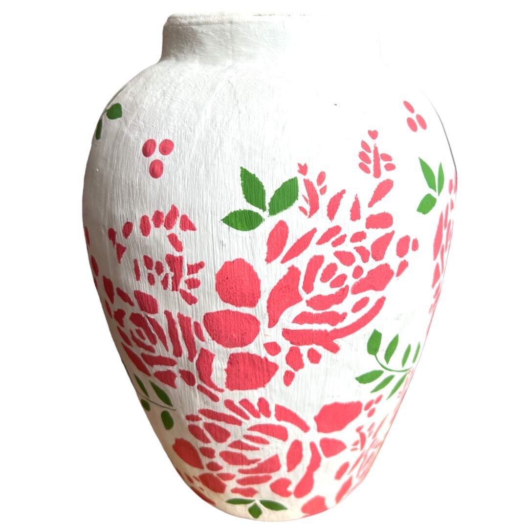 Vtg MARKED Isabelle de Borchgrave Vase Paper-Mache Glass Insert
