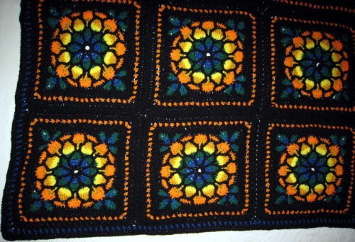 STAINED GLASS Handmade CROCHET Quilt COUCH Lap BED BLANKET vtg AFGHAN Knit THROW - Picture 3 of 10