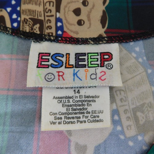 Esleep For Kids Vintage Teddy Bear Button-Up Pajama Top - 14, Multi-Plaid #1219 - Picture 5 of 8