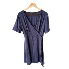 Express Wrap Midi Dress Navy Blue Short Sleeve Tie Waist Balletcore Size Medium