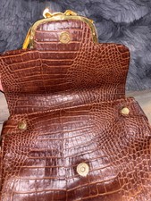 Vintage Brown Handbag with Gold Alligator Hardware